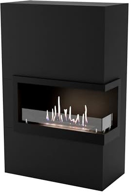 GLOW FIRE Ethanol Kamin Halden rechtsoffen (Standkamin) - Bioethanol Kaminofen für Indoor mit Holz-Fassade, 3 h Brenndauer, über 2kW Heizleistung, 90 x 140 x 28 cm - Schwarz