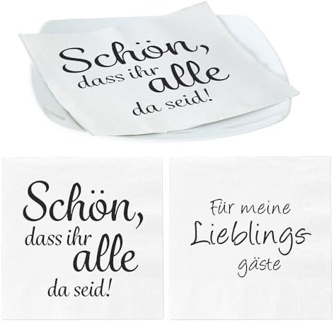 Murago - Servietten 40er-Set Schön DASS Ihr da Seid - Für Meine Lieblingsgäste ca.33x33cm - Motiv Dekoration Papierservietten mit Spruch Weiß Schwarz