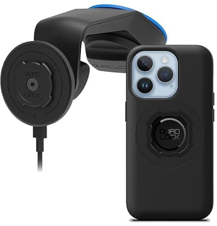 Quad Lock Windscreen/Dashboard Car Phone Holder with MAG Wireless Charging Head V2 and MAG Phone Case for iPhone 14 Pro
