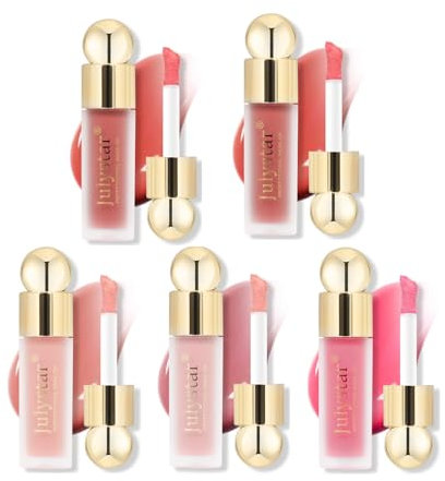RoseFlower Fard à Joues Liquide, 5 Couleurs Blush Contouring Stick avec Pinceau pour Visage, Crème de Fard à Joues à la Mode, Application Facile, Imperméable, Longue Tenue, Anti-Bavure, 5 x 7.5ml