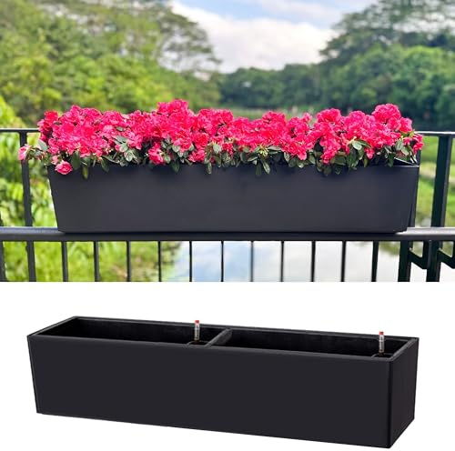 LáLáGreen LaLaGreen Geländer-Pflanzkasten für Balkon, Garten (1 Packung, 101,6 cm), groß, schwarz, selbstbewässernd, Balkon-Pflanzgefäß, Geländer zum Aufhängen mit Halterungen, rechteckiger