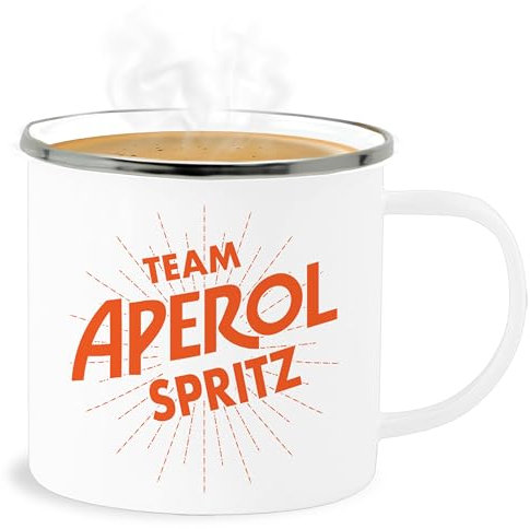 Emaille Becher Blechbecher - Karneval & Fasching - Tassen - Team Aperol Spritz JGA I Mädelsabend Spritztour Aperol Geschenk - 300 ml - Weiß Silber - fasching- apperol tasse carnevale logo