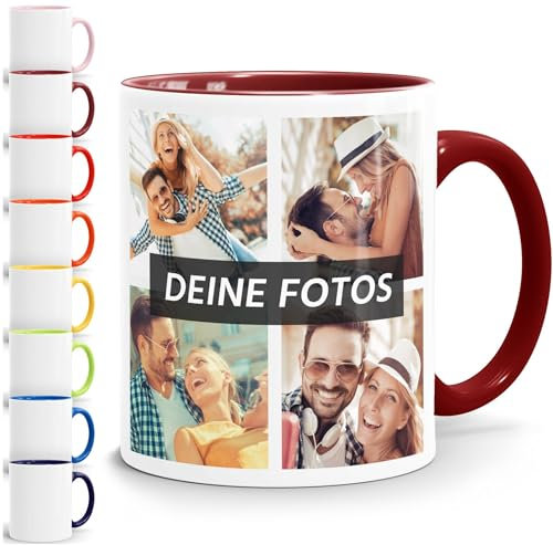 SpecialMe® Tasse personalisiert Fotocollage Fototasse mit bis zu 5 Fotos persönliches Geschenk Kaffeetasse mit Bild selbst gestalten weiss-innen-bordeauxrot standard