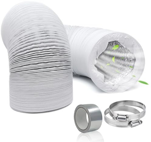 Abluftschlauch Ø100mm Länge 3m Flexibel PVC Schlauch Doppelschichtverdickung für Wäschetrockner Klimaanlagen Abzugshaube mit 2 Schlauchschelle Edelstahl + 2M Aluminiumfolienband