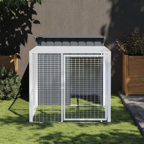 SECOLI Hühnerstall mit auslauf hühnerkäfig Verzinkter Stahl Hühnerauslauf Freilaufgehege Hühnerstall XXL Kleintiergehege für Hühner Ente Kaninchen-Anthrazit-110 x 201 x 110 cm