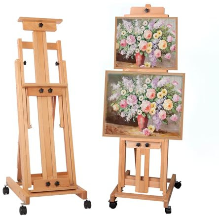 tonchean H Frame Staffelei, zusammenklappbarer Staffelei-Ständer zum Malen, verstellbarer Künstlerstaffelei-Ständer mit Rädern, für Erwachsene, Studio, Zuhause, Outdoor, Malerei, hält 1 oder 2