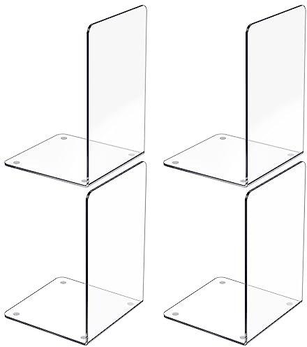 Lot de 4 serre-livres en acrylique transparent pour étagères, serre-livres transparents, support de livre décoratif, bouchons de livre pour livres lourds, CD, fichiers, jeux vidéo