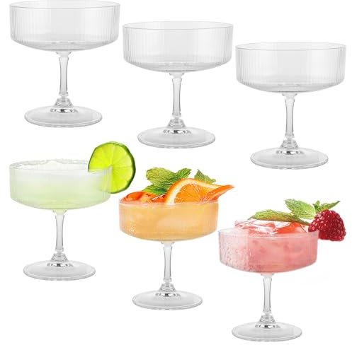 ZOFUN 6 Stück Vintage Art Deco Coupé Gläser, 200ML Champagner Gläser, Sektschalen, Espresso Martinigläser, Cocktailgläser, Longdrinkgläser, Kristall Rotweingläser und Weiß Weingläser