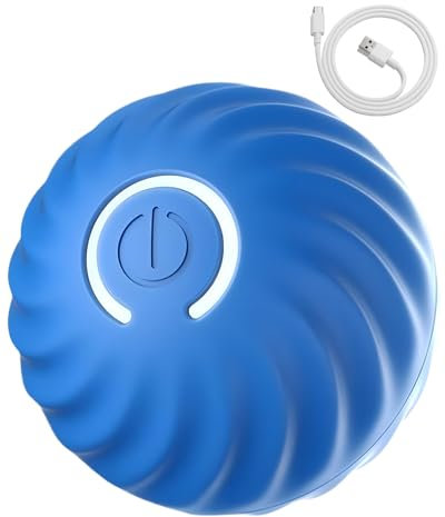 Selbstrollender Ball für Hunde, Interaktives Hundespielzeug mit LED-Licht, Automatisch Rollender Langlebiger Hundeball,Shell Waschen intelligentes Aufwachen, Ideal für Mittlere und Große Hunde, Blau