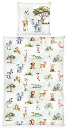 Herding Bettwäsche Safari, Young Collection, Kopfkissenbezug ca. 80 x 80 cm, Bettbezug ca. 135 x 200 cm, Mit Markenreißverschluss, 100% Baumwolle/Renforcé
