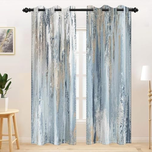 TTQYFNM Moderne ästhetische Streifenvorhänge, grau, blau, braun, zeitgenössische abstrakte Malerei, Fenstervorhänge für Schlafzimmer, Wohnzimmer, Terrasse, verdunkelnde Ösen, Fensterbehandlungen, 2