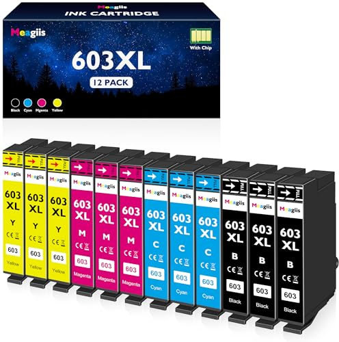 Meagiis 603XL Druckerpatronen Kompatibel für Epson 603 Tintenpatronen für Epson Expression Home XP-2100 XP-2105 XP-3100 XP-3105 XP-4100 WF-2810 WF-2830 WF-2835 (3 Schwarz, 3 Cyan, 3 Magenta, 3 Gelb)