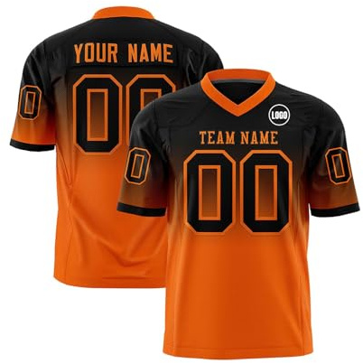 Personalisiert American Football Trikots Individuelle Printed Nummer Name Logo Spieltrikots für Kinder Erwachsene Custom Football Jersey Men Women Sports Uniform Atmungsaktiv T-Shirt,Orange