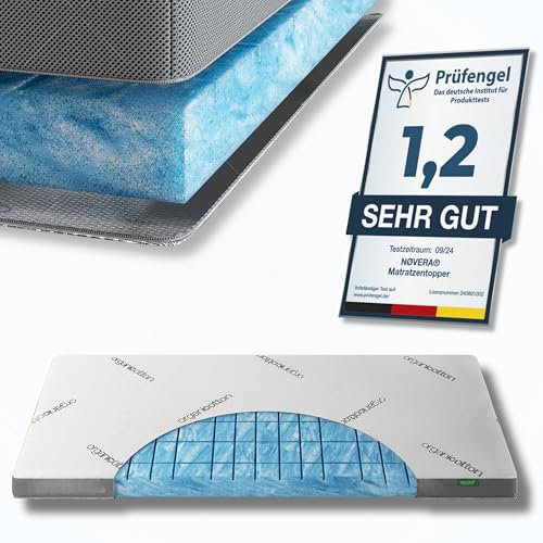 nøvera® Gel Topper 90x200cm | Deluxe Gelschaum Topper RG 50 | 7-Zonen Matratzentopper 90x200cm - Hochwertige Bio-Baumwolle | 6cm Matratzenauflage 90x200 cm | Matratzen Topper 90x200 Mattress Topper