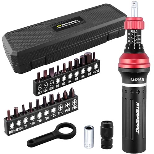 Torque Screwdriver - 10-60 in.lb,21 Pcs Inch Pound Torque Screwdriver Set - 1/4 Elastic Bit Holder and Bit Holder, Buckle Clamp, Flat, Hex, Torx, Philips, Fit for Bicycle, DIY, Tool Maintenance