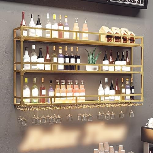 Weinregal mit LED-Beleuchtung und Glasständer - Regal für Küche, Esszimmer und Bar