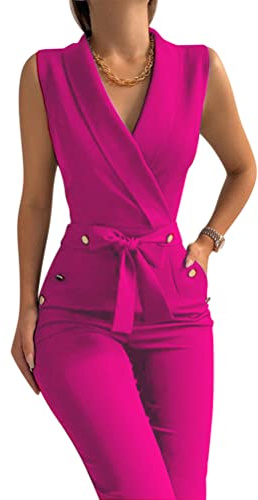 nicticsi Monopezzo Donna Elegante Tutina Pantalone Lungo Tailleur Tuta Pantaloni Business Estiva Jumpsuit Sexy Pagliaccetto Blazer Casual Overall Con Cintura