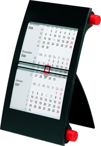 rido/idé 3-Monats-Tischkalender '26 | 90×120 mm, rot/schwarz