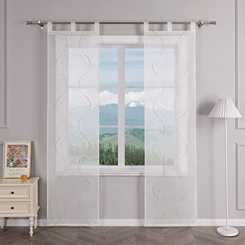 2 Stück Schiebegardinen Transparent Modern Stickerei Panel Welle für Wohnzimmer Fenster Grau 57x145cm