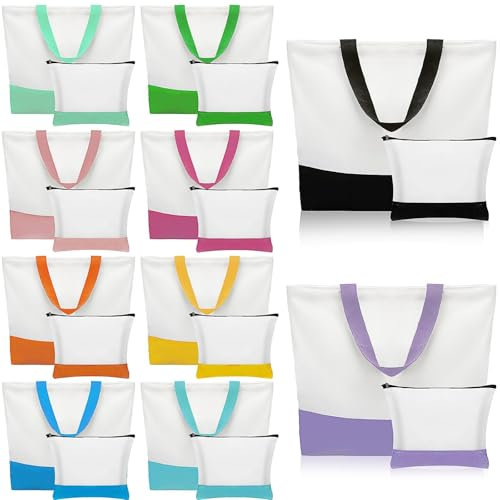 ASMIZ 20 Stück Sublimations-Tragetaschen, Große Leere Stofftaschen mit Kosmetiktaschen, DIY Heat Transfer Tragetasche für Strand, Reisen, Basteln und Geschenke (10 Farben)