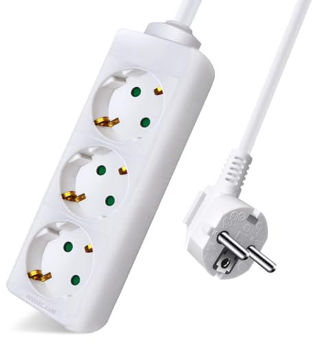 Regleta de Enchufes con 3 Tomas de Corriente (Cable de 3m, Sin Interruptor) Blanco