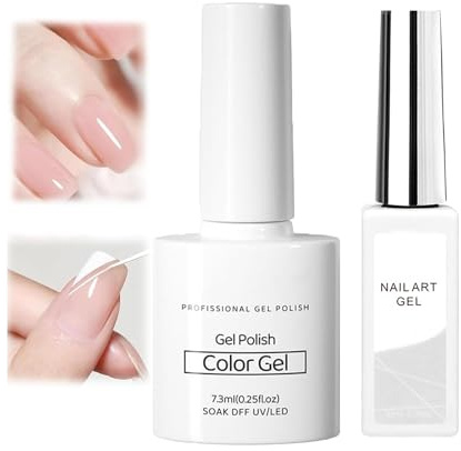 French Manicure Kit, Jelly Pink Polish Set, White Gel Nail Polish Liner & Nude Jelly Gel Nail Polish Set for French Tips, Soak Off UV/LED Nails Art at Home