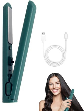 HASAIKA® Tragbarer USB Lockenstab, Mini Lockenstab mit Doppeltem Verwendungszweck, verbrühungssicheres Design, schnelle Erwärmung, kompakt und tragbar (Grün)