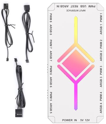 Magnetic Fan Hubs Splitter for 5V ARGB PC 1 to 8Ports with Remotes Control and 5v3pin Cable USB Cable PWM Fan Hubs