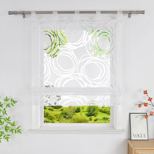 Heichkell Ausbrenner Raffrollo Transparente Raffgardine mit Schlaufen Rollo Modern Weiß BreitexHöhe 120x140 cm