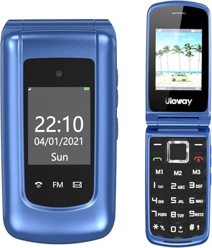 Tosaju 2G Seniorenhandy Klapphandy ohne Vertrag Großtasten Handy für Senioren mit Ladestation SOS Notruftaste 1000 mAh Akku Lange Standby-Zeit 2,4 und 1,8 Zoll Doppel Farbdisplay Blau
