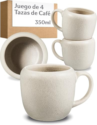 Cosumy 4 Tasses à Café 350 ml Blanches – Céramique – Grande Tasse à Latte