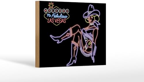 FEMER Holzschild Reklame 12x18 cm Welcome to Fabulous Las Vegas cowgirl Deko Schild