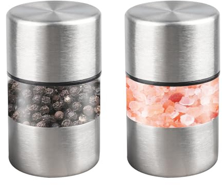 Mini Salt and Pepper Grinder Set Manual Mill Salt Shakers Travel Spice Mill | Refillable with Ceramic Core Stainless Steel Shatterproof Acrylic Black Pepper Grinder for Camping Home Kitchen BBQ Outdoor
