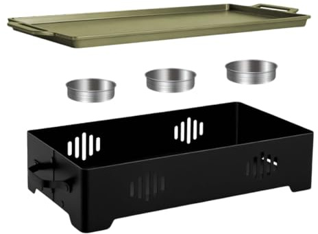 Umllpet BBQ Warmhalteplatte 36x18cm, Antihaft Edelstahl Speisenwärmer mit 3 Kerzenhaltern (ohne Kerzen), Fleischwarmhalter für Garten & Outdoor Grill