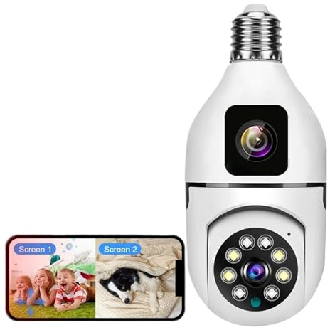 Telecamere di sicurezza, Telecamera Wi-Fi da 4MP Lampadina IP for interni a doppia lente con luce wireless Audio a 2 vie Tracciamento automatico AI Rilevamento umanoide di sicurezza PTZ(4MP Camera)