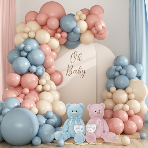 Luftballons Girlande Rosa Blaue,Luftballons Rosa Blaue,99 Stück Luftballon Blau Rosa Beige Balloons Girlande Set,Latex Ballons für Jungen Mädchen Geschlecht Enthüllen,Babyparty Deko,Geburtstag Party
