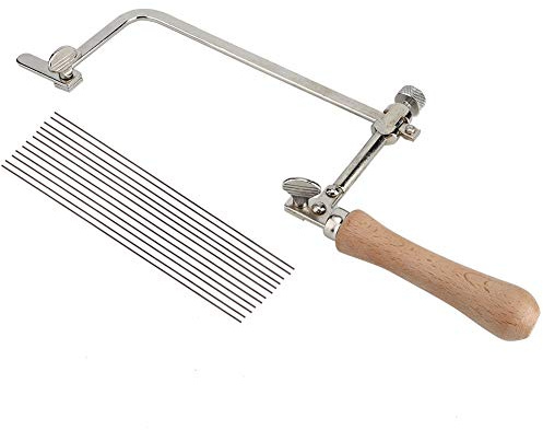 Baxnore Professional Grade Steel Woodworking Saw with Adjustable Wood Handle for Precision Jewelry Making and DIY Crafting High Strength Durable Hand Saw with 12 Blades (Wooden Handle Movable Saw Bow