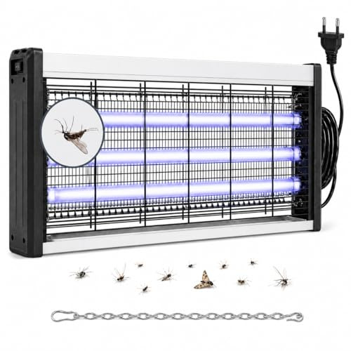 Insektenvernichter Elektrisch für Innenräume, Mückenlampe und Fliegenfalle elektrisch, alle 3 LED-Röhren austauschbar, Auffangschale, Schutzgitter, für Küche, Restaurant