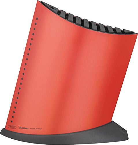 Global 9 Piece Knife Block, Satin Oval, Red, Stainless Steel, Modern Style