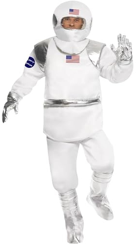 Smiffys Spaceman Costume, White with Top, Trousers, Helmet, Gloves and Shoe Covers, Icons & Idols Fancy Dress, Adult Dress Up Costumes
