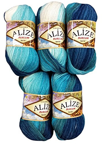 Alize Burcum Batik 5 x 100 Gramm Wolle Mehrfarbig mit Farbverlauf, 500 Gramm Strickwolle (Petrol türkis mint 1892)