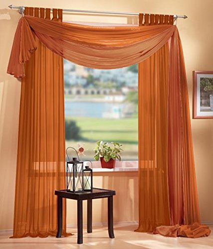 Gardinen Set, 2 x Schlaufenschal Voile, transparent, 245x140, Terrakotta, 1 x Voile Querbehang, Freihanddeko, 140x600, Terrakotta, 61000560