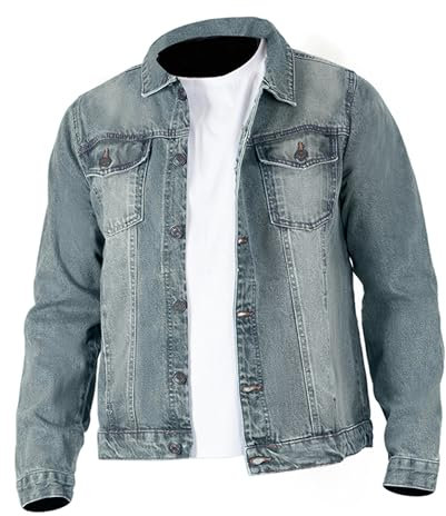 NOROZE Men's Washed Denim Western Trucker Jacket Classic Buttoned-cuffs Casual Outerwear (Blue, M)