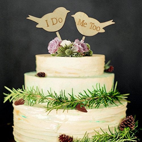 Veewon Wedding Cake Toppers I DO ME TOO Love Birds Wooden Cake Topper Wedding Engagement Decor Favor