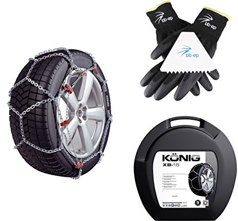 BB-EP Schneeketten Winter-Set für SUV & Transporter - passend für die Reifengröße 235/85 R16 - Kettenhersteller KÖNIG|Thule - mit Ö-Norm 5117/Ö-Norm 5119/TÜV im Set Handschuhen & Eiskratzer
