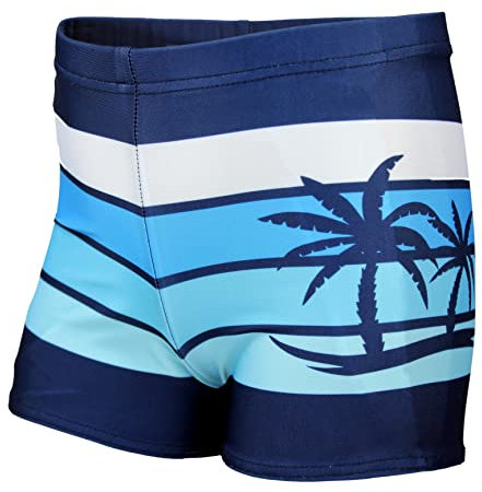 Aquarti Bañador Niño Natación – Bañador Niño con Rayas, Tejido Secado Rápido y Corte Ajustado, Azul Oscuro/Azul/Palmera, 128