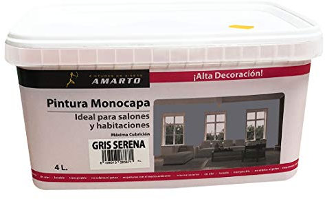 Pintura Monocapa en cubetas, para decoracion de interiores y exteriores de yeso, cemento, escayola, etc. … (4L, GRIS SERENA)