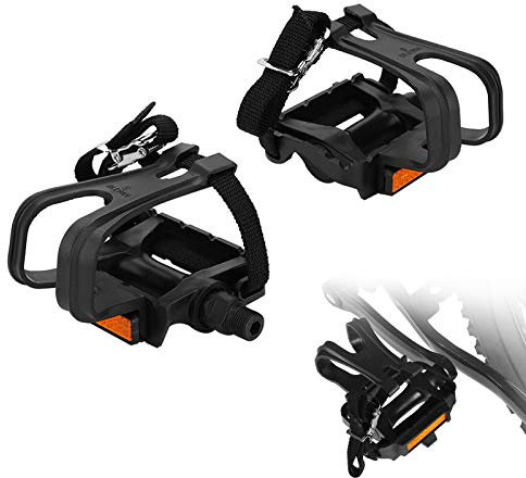 Yosoo Health Gear Pédale de Vélo avec Cale-Pieds Et Sangles, 1 Paire de Pédales de Cyclisme en Nylon Pédales à Plateforme pour Accessoires de Vélos de Montagne Fixes