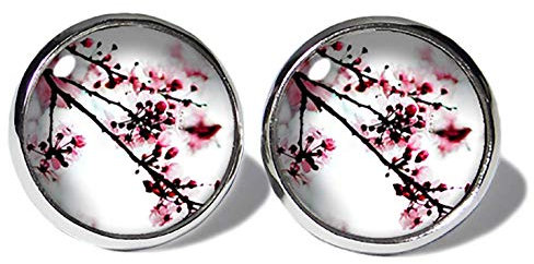 Kirschblüten Weiss-Rosa Ohrstecker ABOUKI Damen Mädchen Kinder Edelstahl Ohrschmuck Motiv Sakura Blüte Kirschbaum handgefertigte Ohrringe silber-farben
