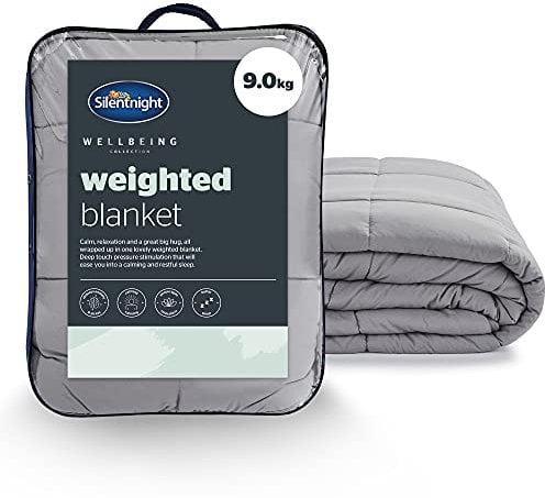 Silentnight Wellbeing Weighted Blanket - Anxiety & Stress Relief for Adults Insomnia Therapy - Sensory Calming Heavy Quilted Hug Blanket - 9kg, 150x200cm, Grey